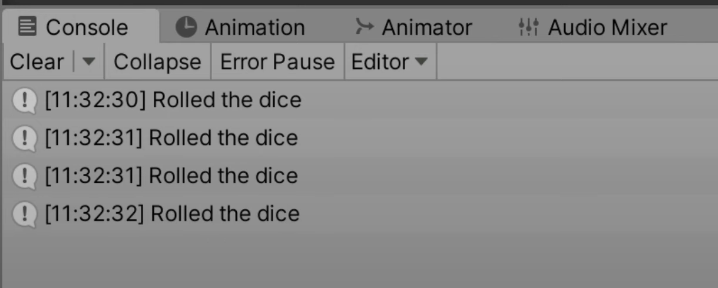 "Rolled the dice" in the console