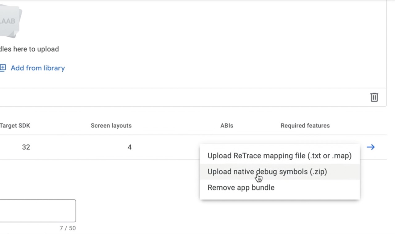 Upload native debug symbols