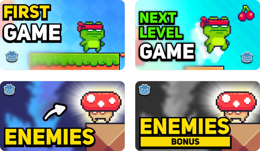 Godot course 4 lesons thumbnails